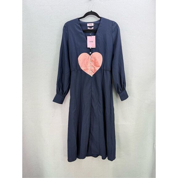 NWT Future Planet of Style FPS Womens Navy Blue Queen of hearts Midi Dress Small - Picture 2 of 10